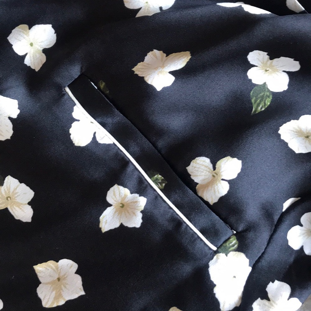 FLEUR DU MAL Black Florette silk-satin Pajama button down Top MEDIUM NWT